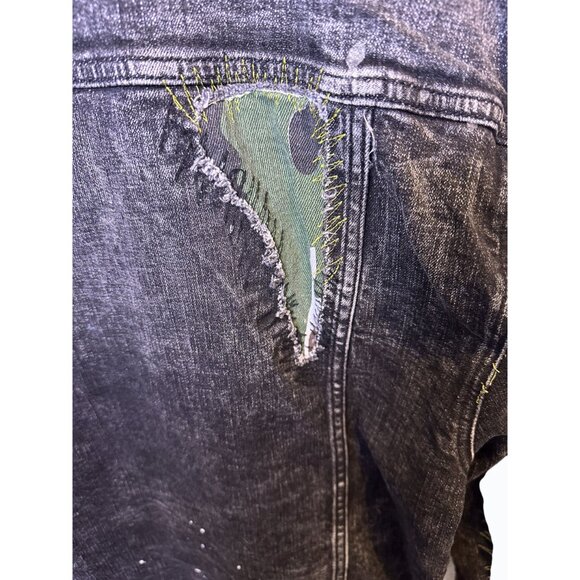 STAPLE‎ Mens XL Distressed Denim Jacket with Paint Splatter & Patchwork NWT - Picture 15 of 15
